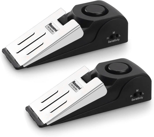 2 Pack Door Stop Alarm, Door Stopper with 120DB Security Alarm, Floor Wedge Door Stop Siren, Door Security Devices for Traveling, Apartment, Hotel and Home, Black