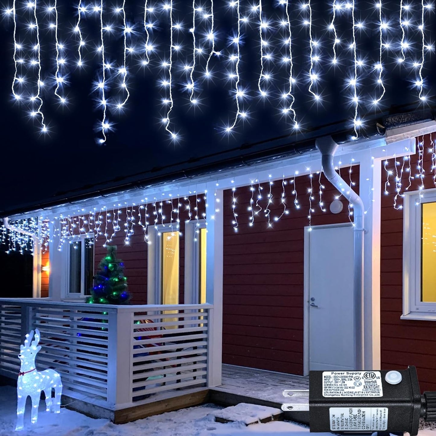White Christmas Lights Outdoor, 66Ft 640 LED Icicle Lights for outside House with Connectable Clear Wire 8 Modes Timer, Plug in Waterproof for Home Holiday Eaves Yard Roof Party Room Indoor Decoration