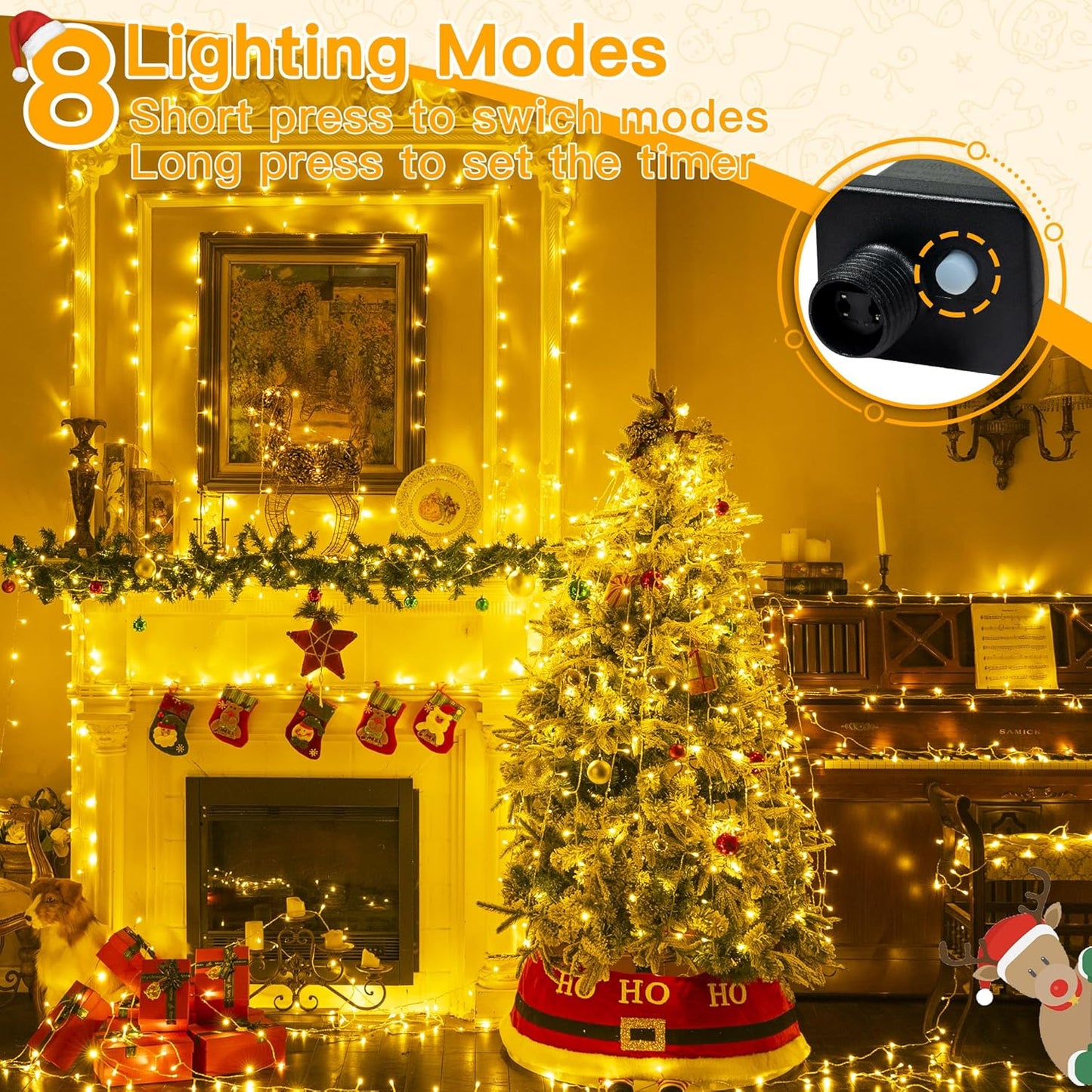 Christmas Lights 200LED 60FT Indoor, Warm White Connectable Plug in String Light Outdoor, 8 Modes Waterproof Timer LED Fairy Lights for House outside Bedroom Patio Balcony