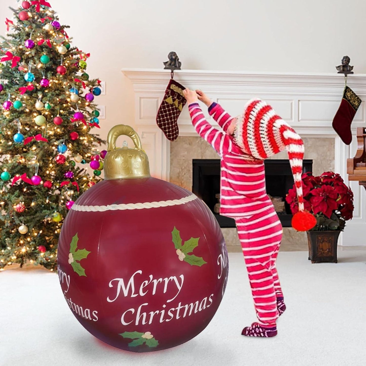 The Latest Christmas Inflatables Outdoor Decorations, 23.62 Inch Outdoor Christmas PVC Inflatable Decorated Ball, Giant Christmas Christmas Tree Decorations, Holiday Inflatables Balls Decoration