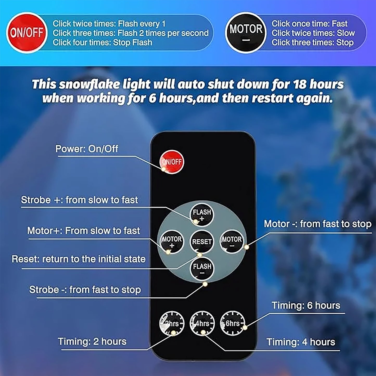 Snowflake Projector Lights,  Christmas Snow Night Projection Lamp, IP65 Waterproof Outdoor LED Snow Spotlight for Halloween Holiday Party Home Decor Garden Light Projector, with Remote Control