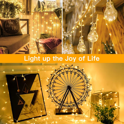 Christmas Lights 200LED 60FT Indoor, Warm White Connectable Plug in String Light Outdoor, 8 Modes Waterproof Timer LED Fairy Lights for House outside Bedroom Patio Balcony