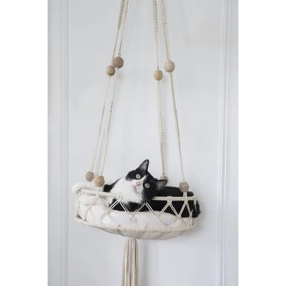 Pet Cat Hammock Swing Bed- Bohemian Handwoven Tapestry Cotton Macrame for Home Bedroom Decoration Wall Hanging without Mat