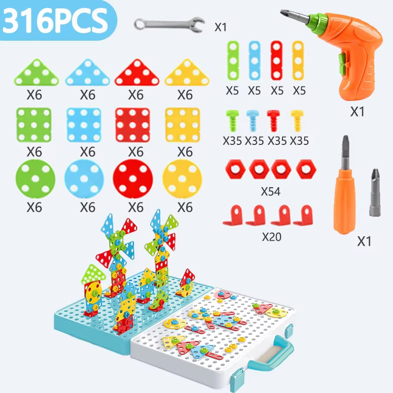 Electric Drill Nut Disassembly Match Tool Toys- Children Educational Assembled Blocks Sets Tools for Boys Design Building Toys