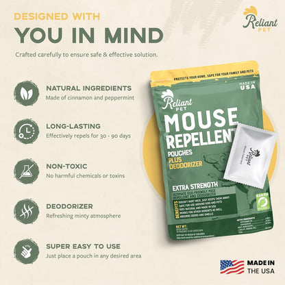 Mouse Repellent Pouches - Rodent Repellent Made in USA (12 Pouches) - Keep Rodents Out of Cars Engines - Mice Repellent Indoor and Outdoor Deterrents That Work with Peppermint Oil