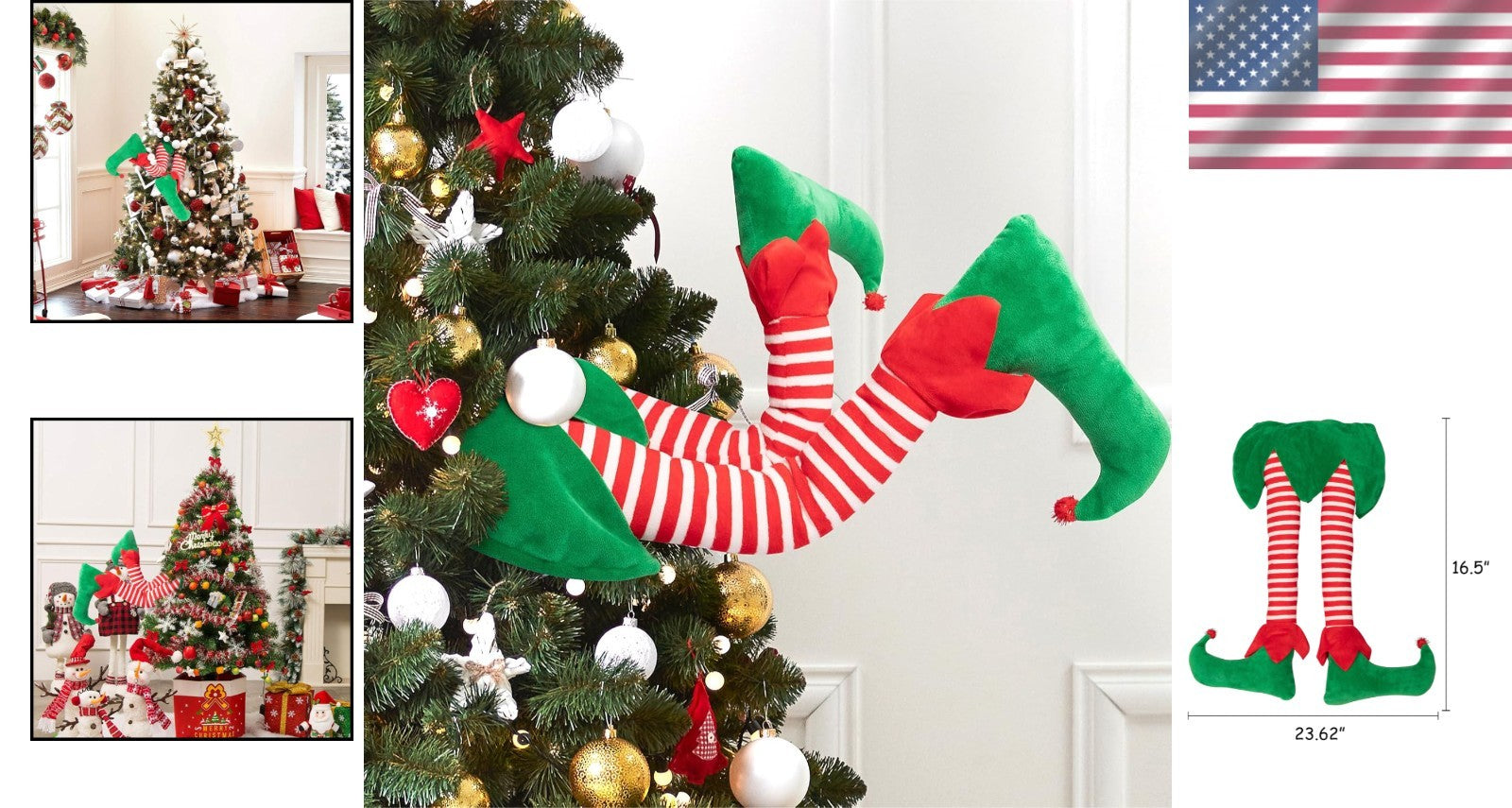 23” Christmas Elf Stuffed Legs Stuck Tree Topper Decorations -Xmas Holiday In...