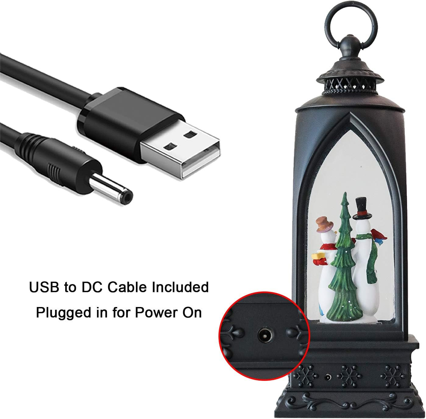 12” Christmas Snow Globe Lantern Snowman with Music & Timer, USB Lined/Battery Operated Lighted Water Glittering Lantern for Christmas Festival Decoration Gifts – Snowman