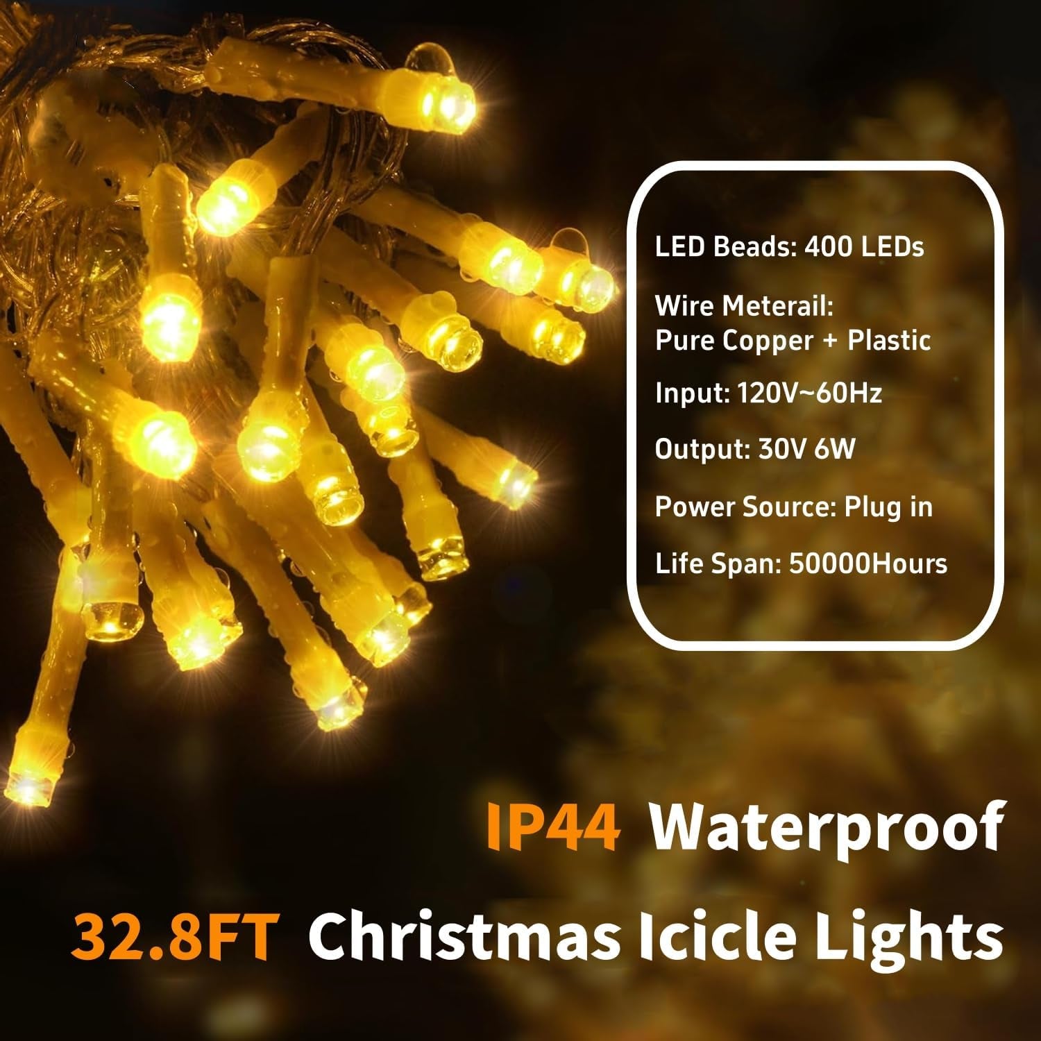 LED Icicle Lights Outdoor 32.8FT, Warm White 400 LED Icicle Waterproof Christmas Decorations String Lights with Timer Remote, 8 Modes Connectable Eave Curtain Fairy Light for Xmas, Thanksgiving, Party