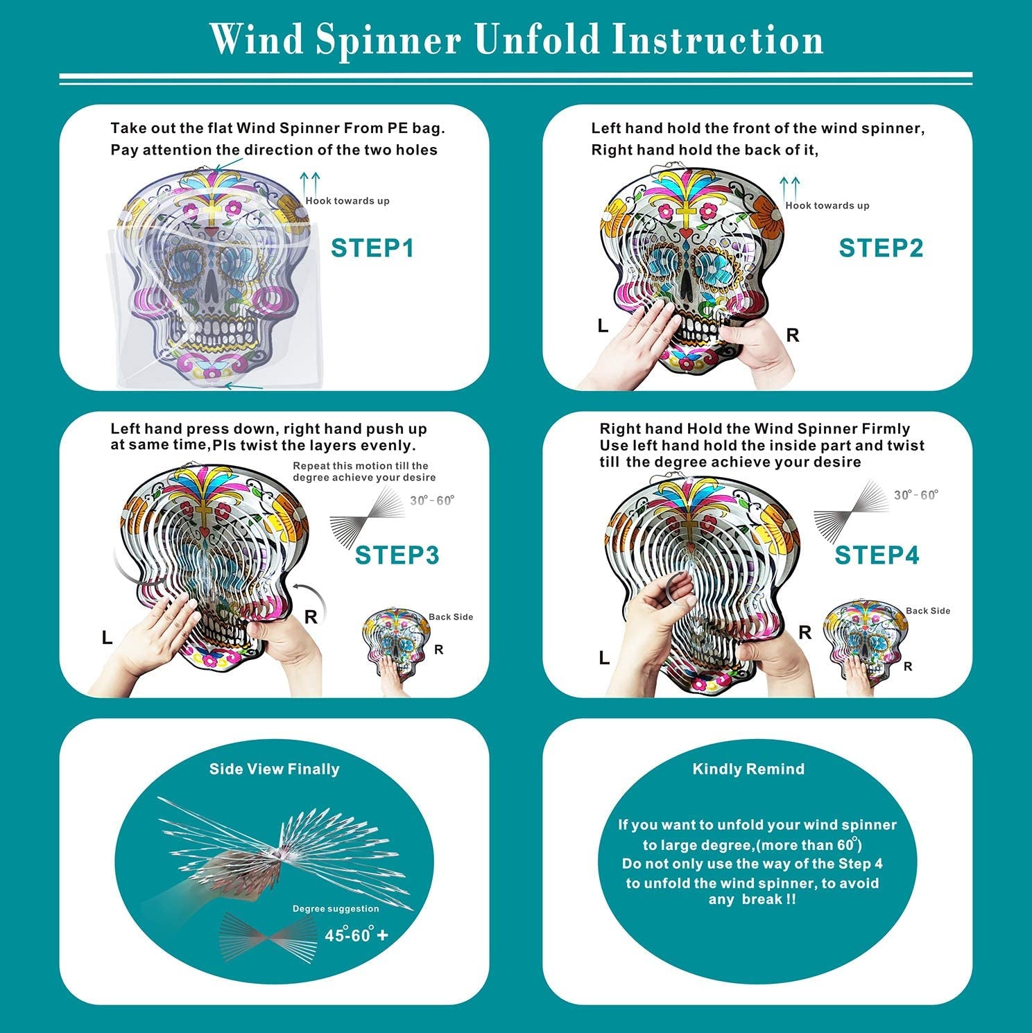 Kinetic 3D Metal Garden Wind Spinner Unique Gifts Outdoor Decorations Quality Hanging Ornament for Home and Garden 12Inch Mandala Silver Sugar Skull Wind Spinners