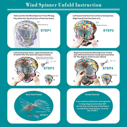 Kinetic 3D Metal Garden Wind Spinner Unique Gifts Outdoor Decorations Quality Hanging Ornament for Home and Garden 12Inch Mandala Silver Sugar Skull Wind Spinners