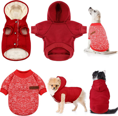 3 Pcs Pet Dog Sweater Jacket Knitwear Hoodie Clothes Pocket Puppy Coat Clothing Pup Christmas Shirt Costume Sweatshirt Fleece Lining Warm Winter Small Hooded Soft Thickening (Medium)