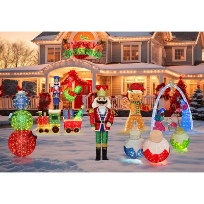 5 Ft. Train Set Outdoor Holiday Yard Decoration Warm White LED with Christmas Tree and Gift Box