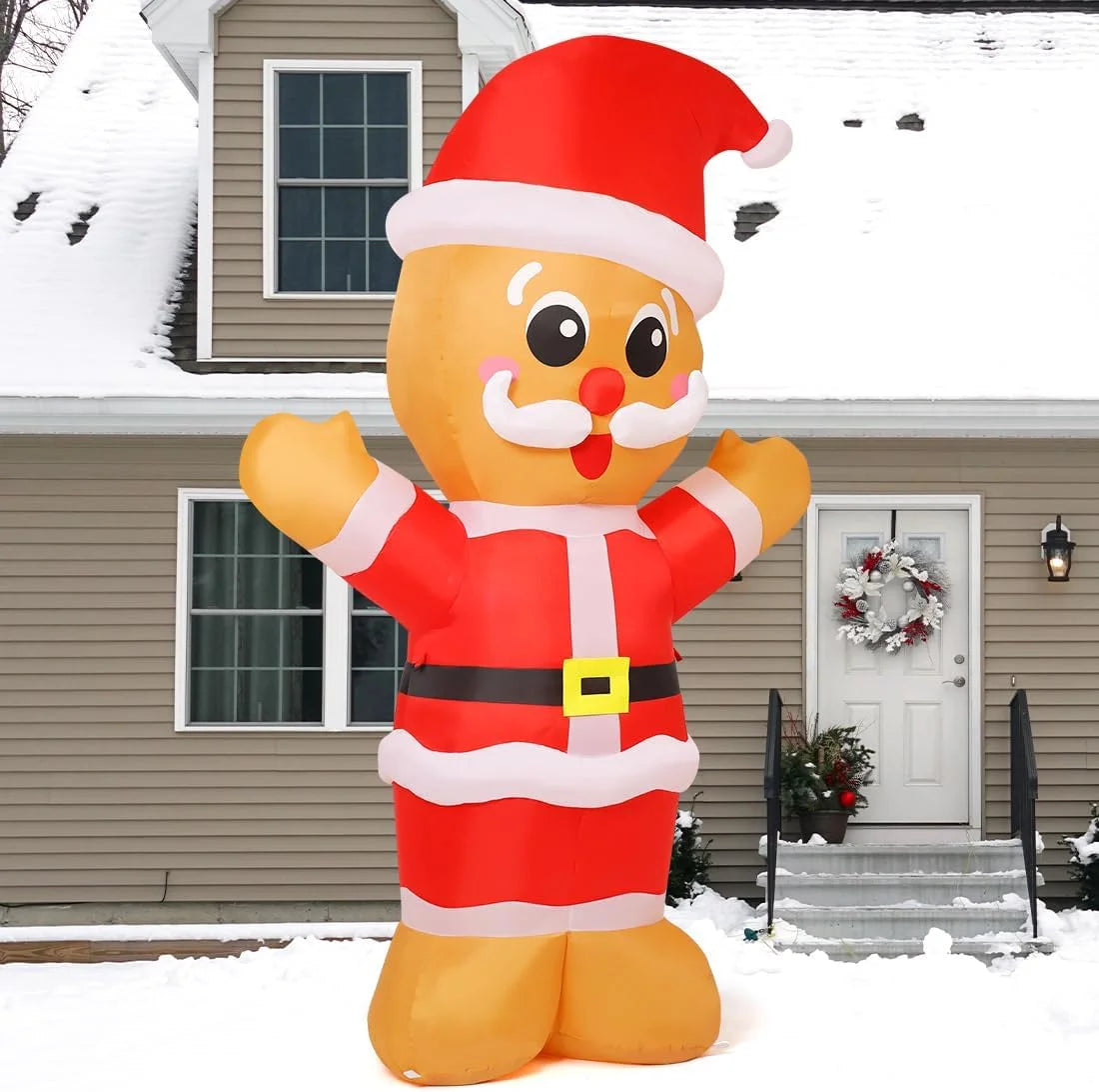 Christmas Inflatable 8 FT Inflatable Gingerbread Man Wearing Christmas Hat, Outdoor Gingerbread Man Decorations with Built-In Leds, Xmas Decorations Clearance for Holiday/Christmas/Party