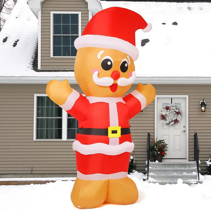 Christmas Inflatable 8 FT Inflatable Gingerbread Man Wearing Christmas Hat, Outdoor Gingerbread Man Decorations with Built-In Leds, Xmas Decorations Clearance for Holiday/Christmas/Party