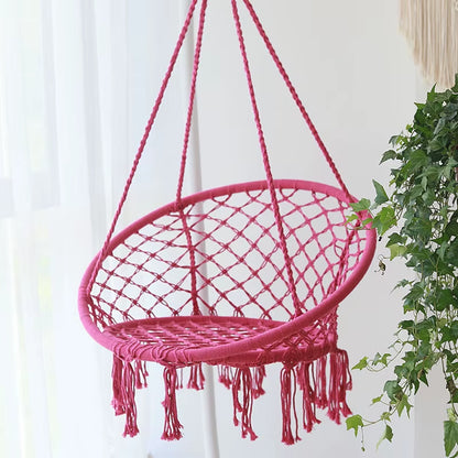 ‌Nordic Style Hanging Basket- Handmade Cotton Rope Swing Chair, Balcony Relaxation Cradle- Boho Indoor Fringe Hanging Chair