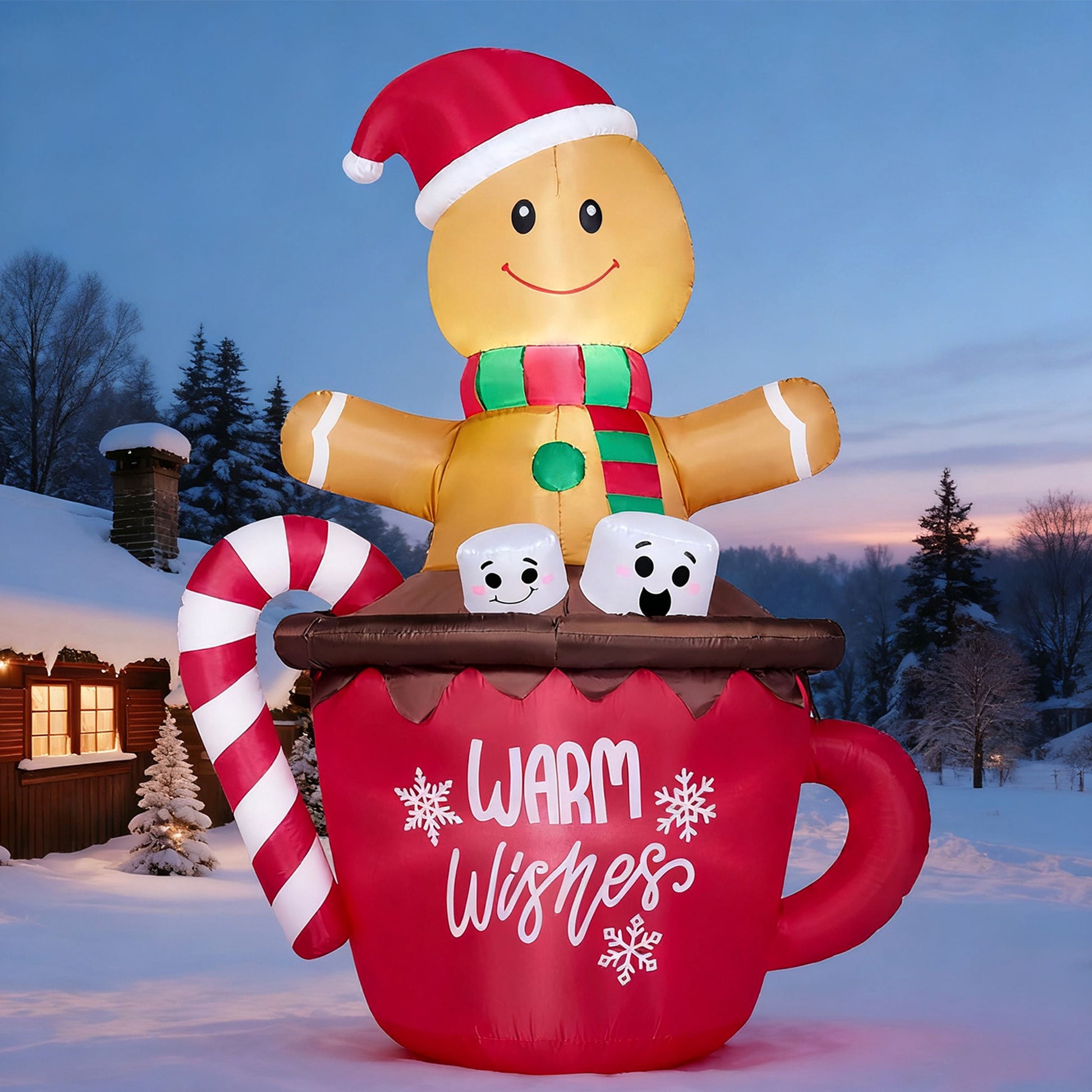 6 FT Christmas Inflatables Gingerbread Man Outdoor Decorations,Gingerbread Man Cocoa Mug Blow Ups Yard with Built-In Leds for Holiday Party Garden Lawn Decor