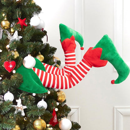 23” Christmas Elf Stuffed Legs Stuck Tree Topper Decorations -Xmas Holiday In...
