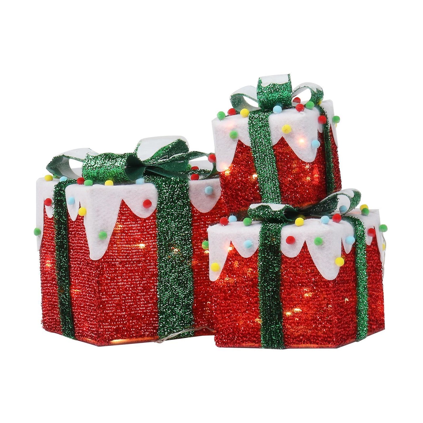 Set of 3 Christmas Lighted Gift Boxes Decoration with Bowknot Light up for Party