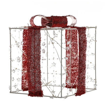 Lighted Christmas Holiday Presents Decoration with Remote (Set of 3) - Red - 12.6" H X 9.84" W X 9.84" D