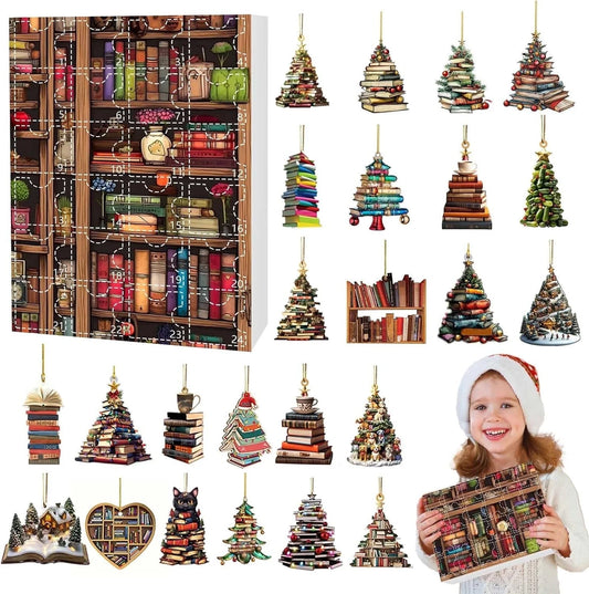 Christmas Advent Calendars for Kids Deals, Mini Book Ornament Advent Calendar - 24 Pcs Christmas Tree Ornament Book Lovers Gifts Christmas Decoration Crafts Hanging Decor for Xmas Decoration