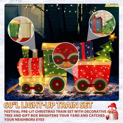 5 Ft. Train Set Outdoor Holiday Yard Decoration Warm White LED with Christmas Tree and Gift Box