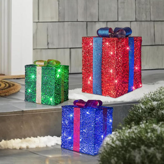 3PC LED Christmas Gift Boxes Multicolor - Lighted Present Boxes Outdoor Yard Decor"