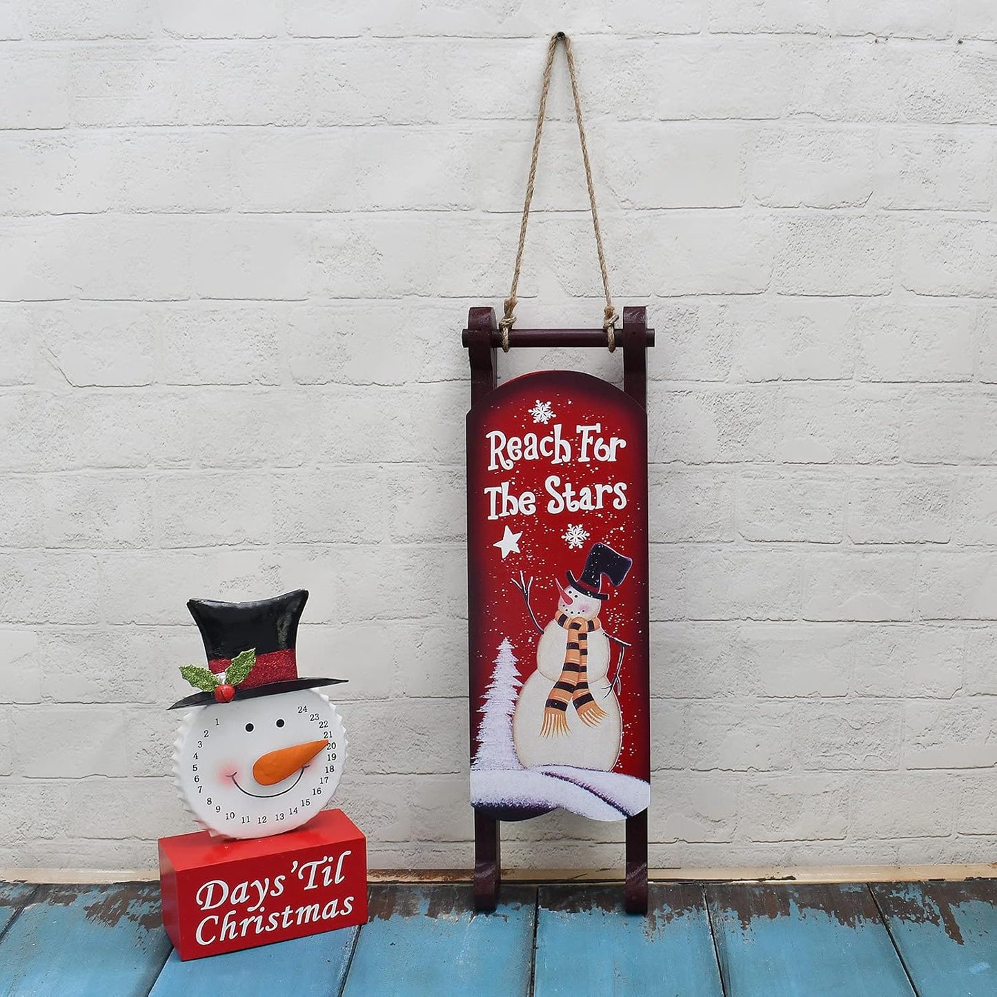 Christmas Sled Decoration Wooden Snowman Welcome Sign Xmas Sleigh Wall Decor Outdoor Hanging Santa Sleigh Rustic Christmas Porch Decor Snowman Wooden Decor Winter Festive Holiday (C)