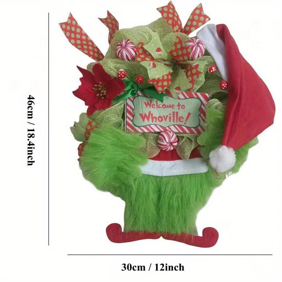Christmas Thief Wreath Front Door Green Elf Legs Christmas Wreath Pendant Welcome Sign Home Decor Indoor Outdoor