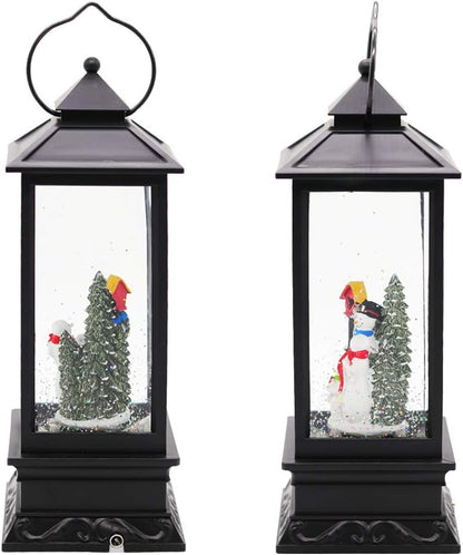 Lighted Musical Snow Globe Lantern with 6 Hour Timer, 12 Inches USB Powered and Battery Operated Spinning Water and Swirling Glitter Christmas Snow Globe Lantern Gifts(New Snowman)
