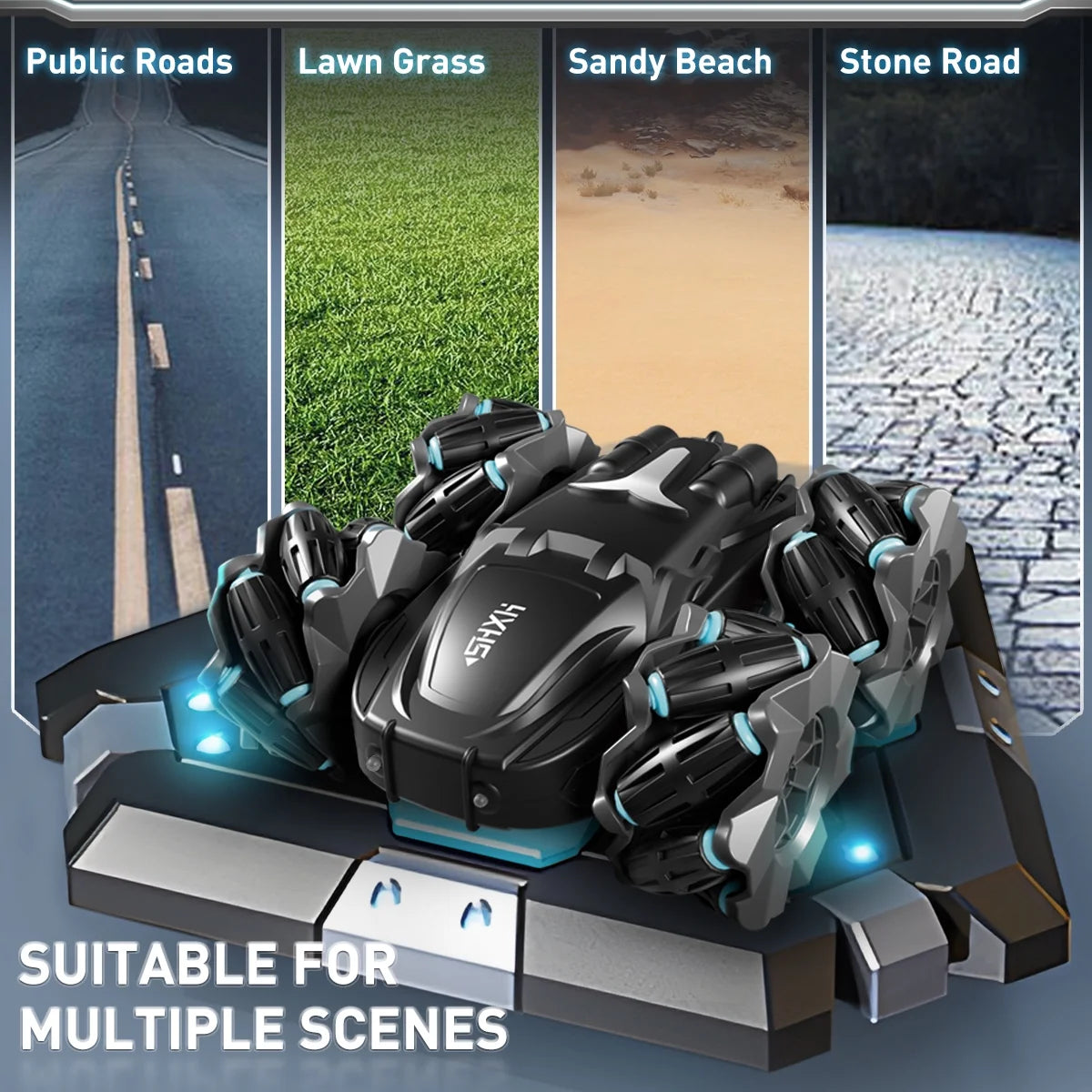 RC Cars- Black 360° Rotating Remote Control Car with Headlight- 4WD 2.4Ghz RC Trucks for Boys Gift.