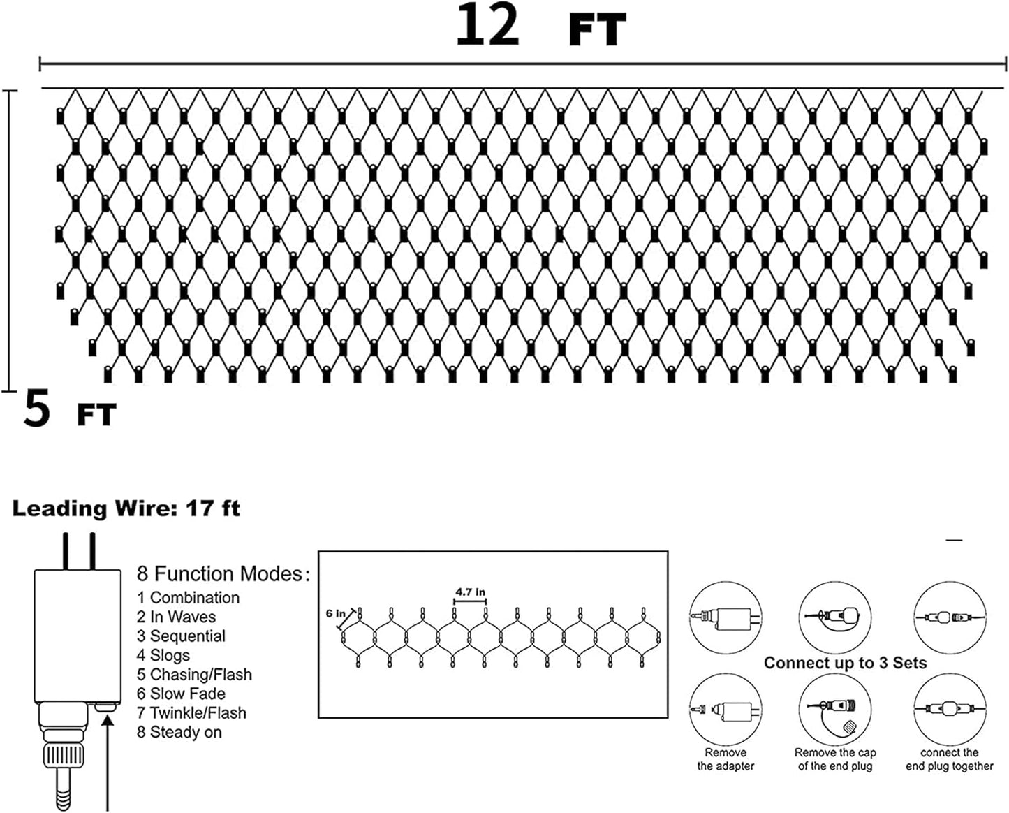 Christmas 360 LED Net Lights, 12 FT X 5FT Christams Outdoor String Lights 8 Modes Waterproof Connectable Xmas Decorations for Indoor Bushes Garden Party Holiday Decor (Warm White)