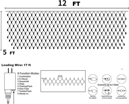 Christmas 360 LED Net Lights, 12 FT X 5FT Christams Outdoor String Lights 8 Modes Waterproof Connectable Xmas Decorations for Indoor Bushes Garden Party Holiday Decor (Warm White)