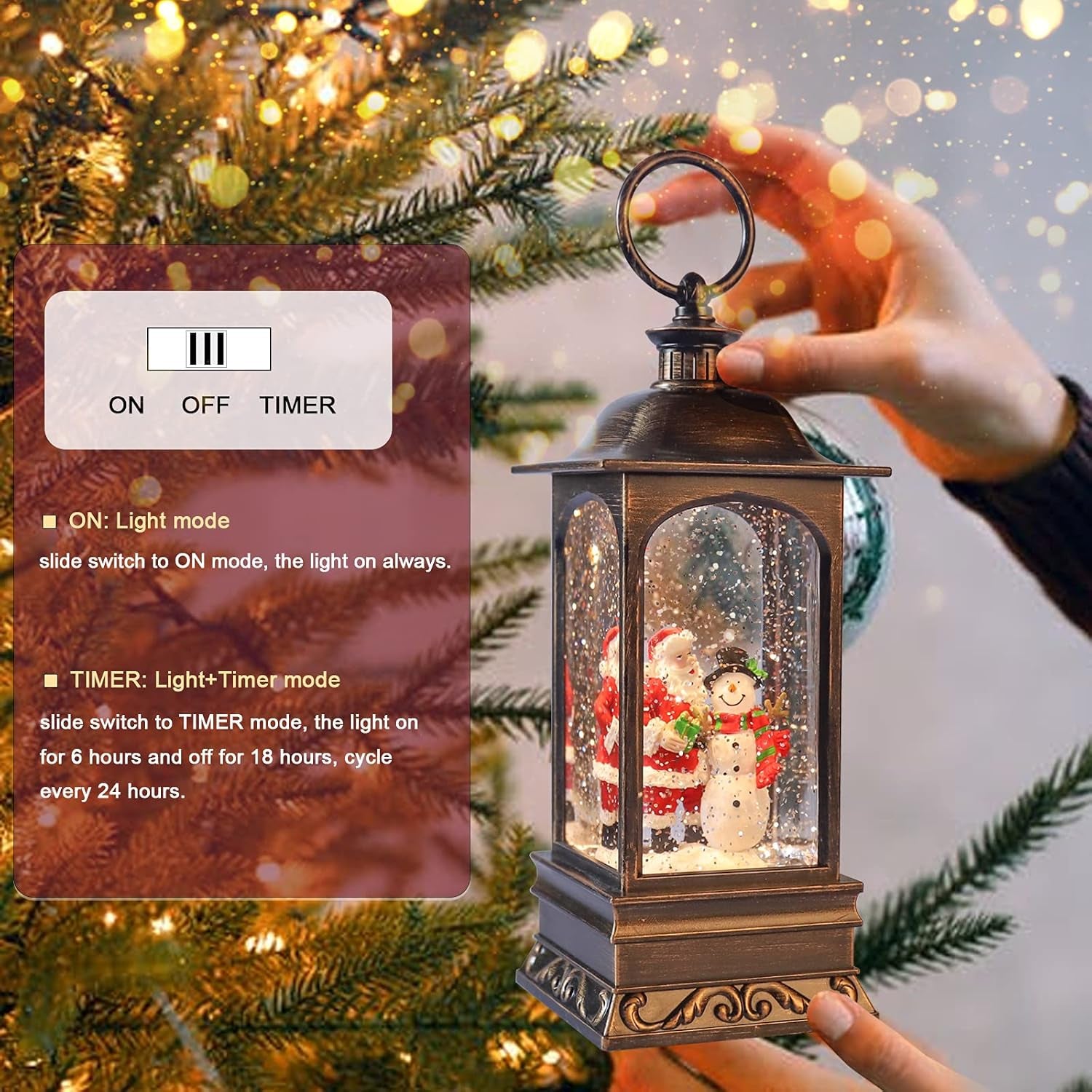 Christmas Lantern Snow Globe Christmas Snowglobe Christmas Snow Globes Christmas Lantern Glitter Swirling Lighted Lantern Santa Snowman 6H Timer USB 3 AA Battery Operated Snowglobe Decor Gifts