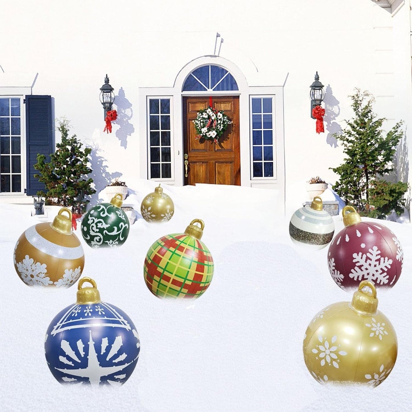 Giant Christmas Orderment - Giant Christmas Blow up Balls Ornaments, 24Inch PVC Inflatable Decorated Christmas Balls with Pump - Holiday Outdoor Yard Christmas Inflatables Decorations
