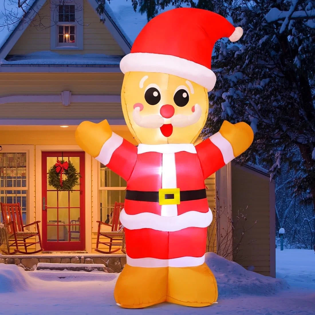 Christmas Inflatable 8 FT Inflatable Gingerbread Man Wearing Christmas Hat, Outdoor Gingerbread Man Decorations with Built-In Leds, Xmas Decorations Clearance for Holiday/Christmas/Party