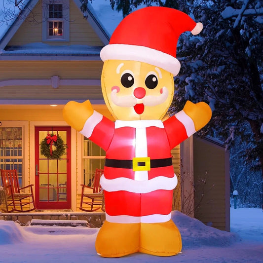 8FT Inflatable Gingerbread Man - LED Outdoor Christmas Yard Decoration with Hat