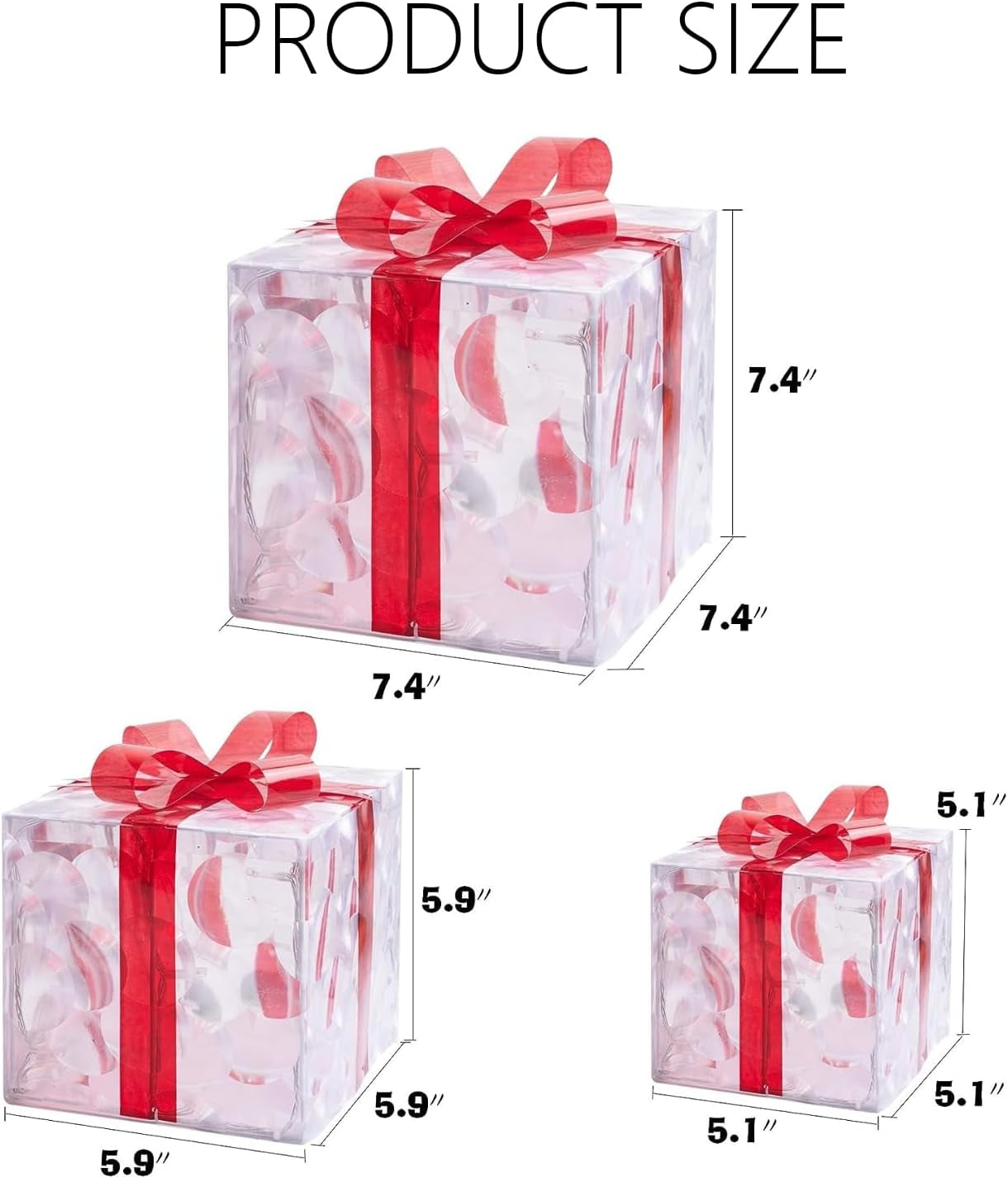 Set of 3 Christmas Lighted Gift Boxes, Pre-Lit 60 LED Light up Present Boxes Ornament Decorations with Ribbons for Indoor Outdoor Xmas Tree Home Yard Lawn Decor, Warm White