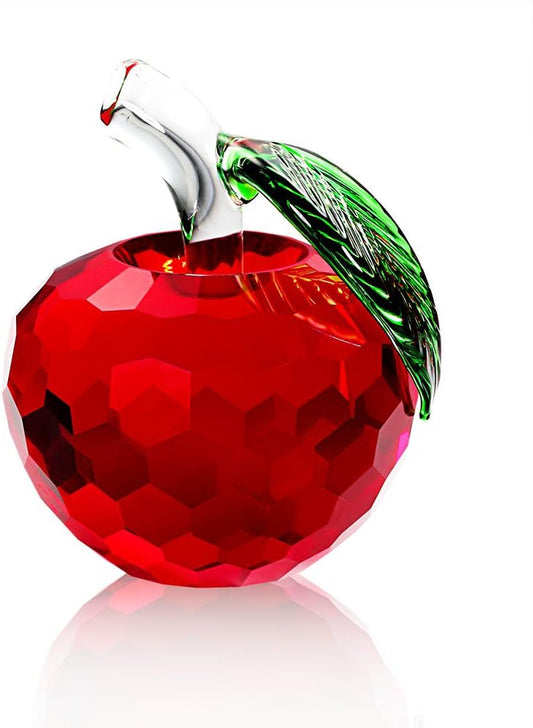 Crystal Apple Paperweight, 60 Mm Art Glass Apple Collectible Figurines Best for Lucky Christmas Eve Gifts Great Wedding Decor Gifts (Red)