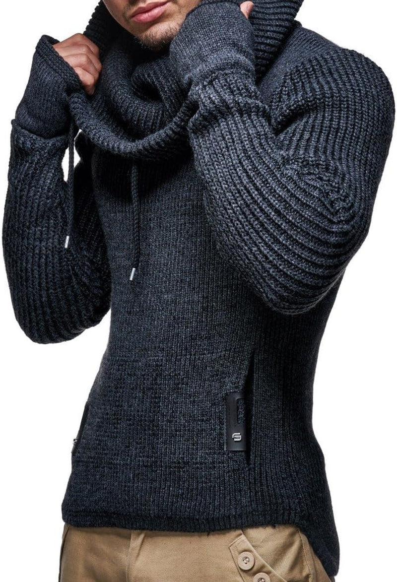Men's Slim Fit Shawl Collar Knitted Pullover - Long Sleeve Basic Sweatshirt