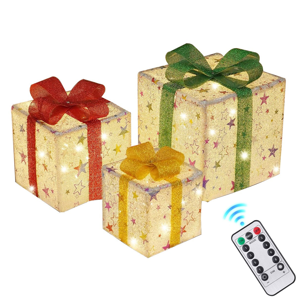 Set of 3 Christmas Lighted Gift Boxes, Pre-Lit 48 LED Light up Present Boxes Orn