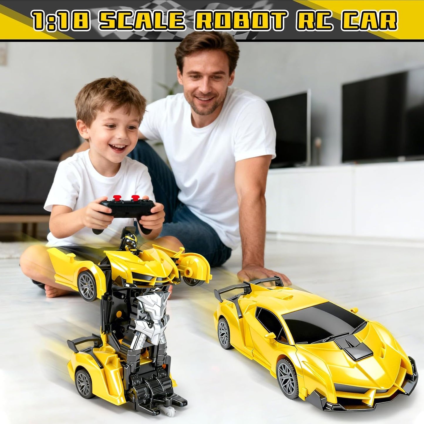 RC Car- Remote Control Car for Boys 4-7 8-12 Gifts-1:18 Transform Robot Toy Car with 360° Rotating Led Lights & One Button Deformation,Kids Transform Toys for 3 4 5 6 7 8 9 10+Years Old