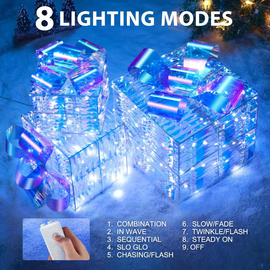 3 Pack 150 LED Lighted Gift Boxes Christmas Decorations Light up Present Boxes for Indoor Outdoor Yard Home Decorations