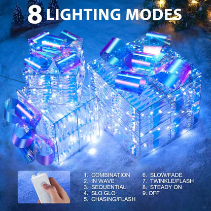 3 Pack 150 LED Lighted Gift Boxes Christmas Decorations Light up Present Boxes for Indoor Outdoor Yard Home Decorations
