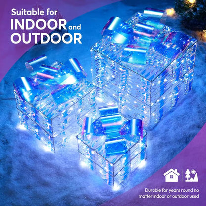 3 Pack 150 LED Lighted Gift Boxes Christmas Decorations Light up Present Boxes for Indoor Outdoor Yard Home Decorations