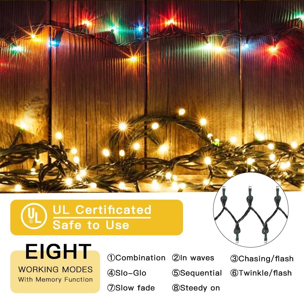 300 LED Christmas String Lights, 108FT - UL Certified Outdoor & Indoor Fairy Lights for Tree, Patio, Garden, Party, Wedding, Halloween, Holiday Decor