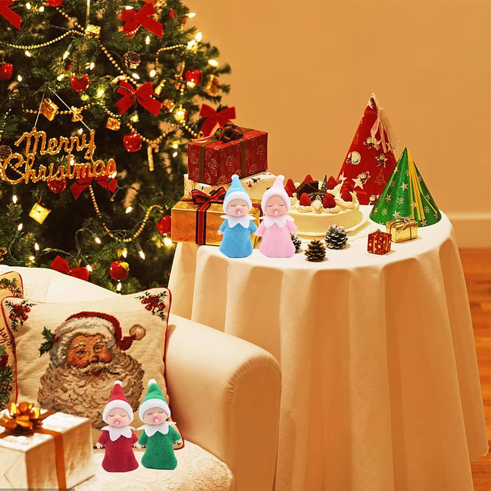 Sleeping Elf Doll with Pacifier | Christmas Miniature Elf Doll Toys | New Year Holiday Decoration Party Gift (Green)