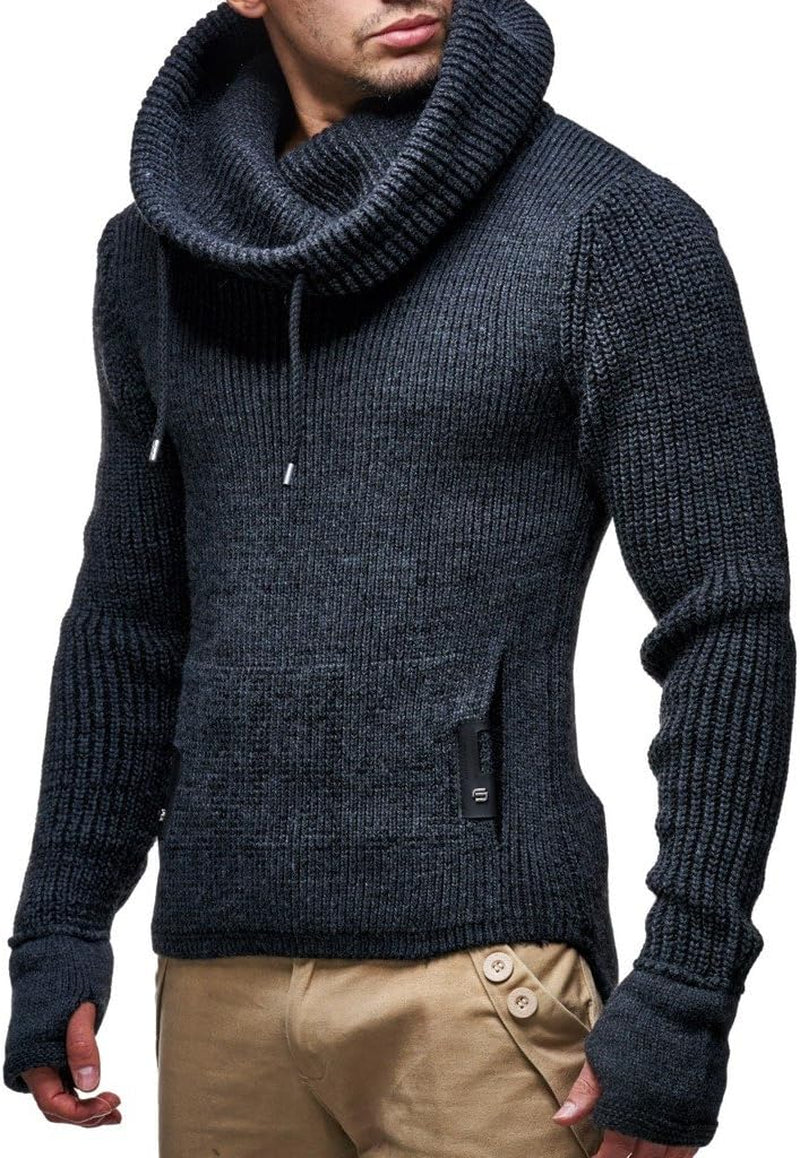 Men's Slim Fit Shawl Collar Knitted Pullover - Long Sleeve Basic Sweatshirt