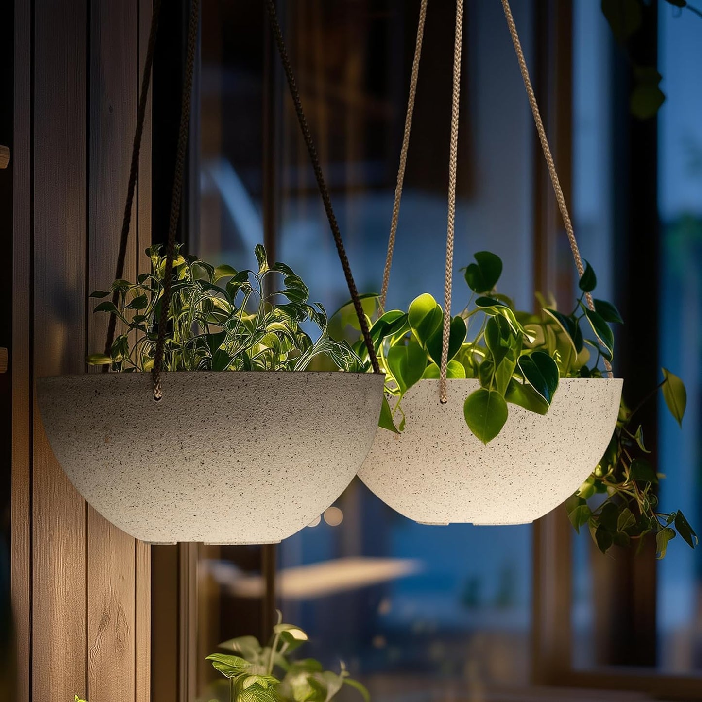 Hanging Planters for Indoor Plants - Flower Pots Outdoor 9.84 Inch Garden Planters and Pots,Speckled White Set of 2