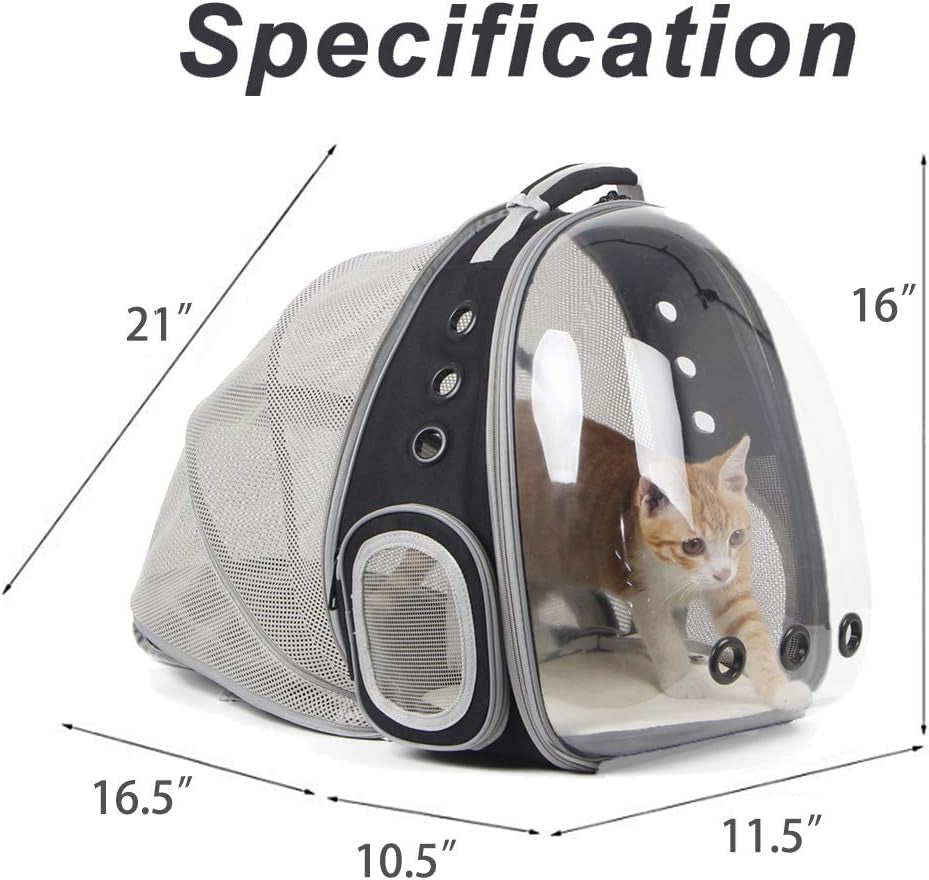 Cat Bubble Backpack with Fan, Fit up to 12 Lbs, Space Capsule Astronaut Clear Window Pet Travel Carrier Backpack for Cat and Small Puppy