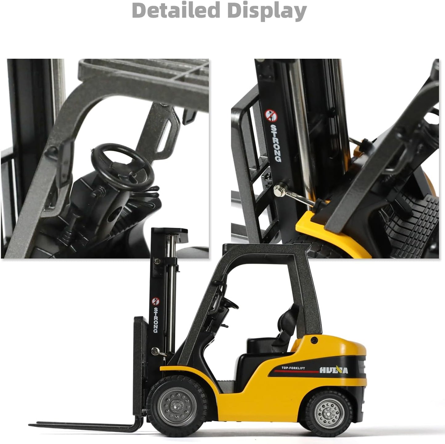 Liftable Forklift Toy- All Metal Die-Cast Construction Fork Truck with Articulating Arm, Movable Forks - Yellow Scale Mini Vehicle Model for Kids Adult Collection & Desk Decoration.